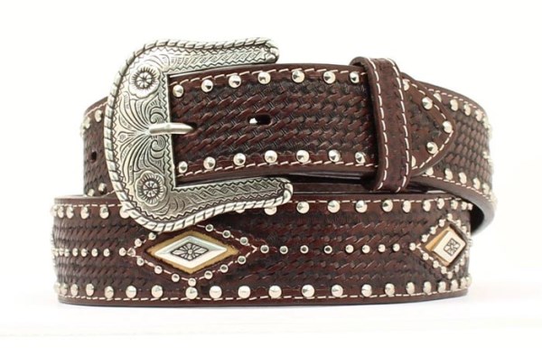 Nocona Brown Western Woven Leather Belt with Diamond Conchos - The ...